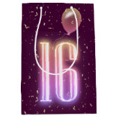 16e verjaardag Neon Sign en Confetti Medium Cadeauzakje (Voorkant)