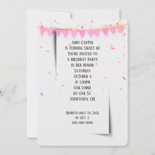 16e verjaardag Neon Sign On Black Invitation Kaart (Achterkant)