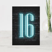 16e verjaardag Neon Sign on Brick Kaart (Voorkant)