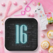 16e verjaardag Neon Sign op Brick Papieren Bordje (Feest)