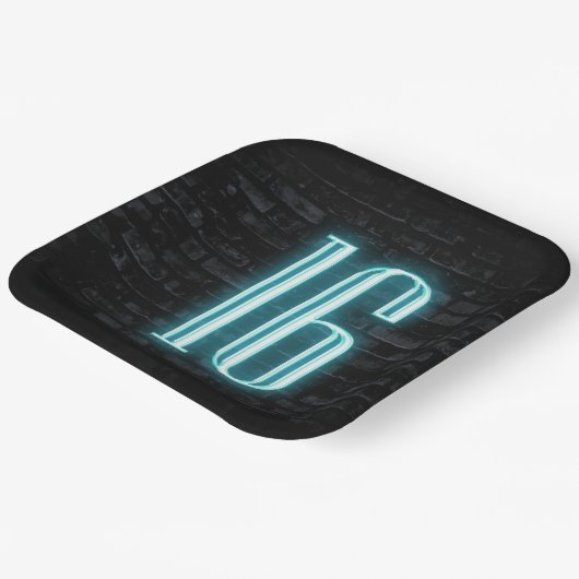 16e verjaardag Neon Sign op Brick Papieren Bordje (Gebogen)