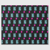 16e verjaardag Neon Sign. with Balloon Cadeaupapier (Vlak)