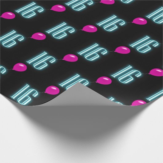 16e verjaardag Neon Sign. with Balloon Cadeaupapier (Hoek)