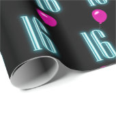 16e verjaardag Neon Sign. with Balloon Cadeaupapier (Rol Hoek)