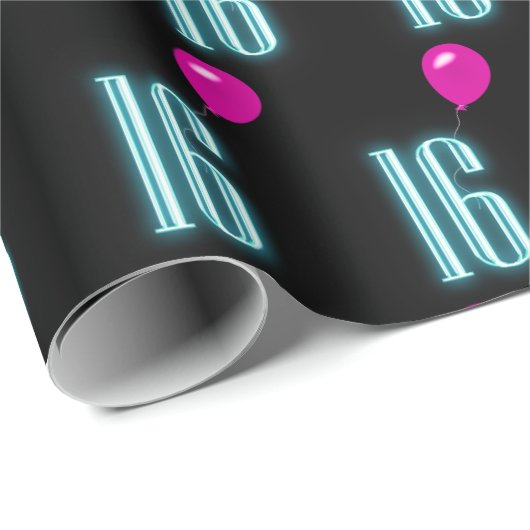 16e verjaardag Neon Sign. with Balloon Cadeaupapier (Rol Hoek)