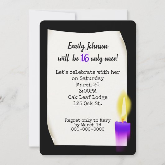 16e verjaardag Neon Sign. with Candle Kaart (Achterkant)