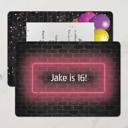 16e verjaardag Neon-teken op muur Kaart (Voorkant / Achterkant)