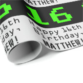 16e verjaardag - Nerdy / Geeky stijl "16" en naam Cadeaupapier (Rol Hoek)