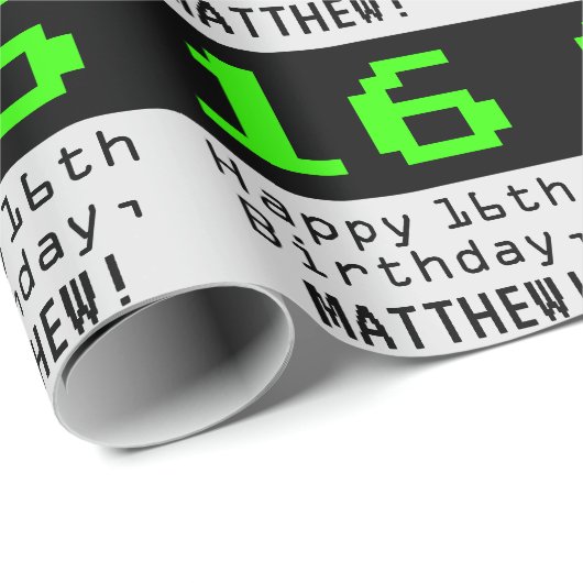 16e verjaardag - Nerdy / Geeky stijl "16" en naam Cadeaupapier (Rol Hoek)
