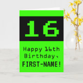 16e verjaardag: Nerdy / Geeky stijl "16" en naam Kaart (Gele Bloem)