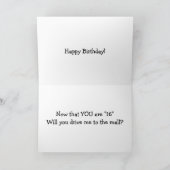 16e VERJAARDAG-NIEUWE CHAUFFEUR HUMOR Kaart (Binnen)