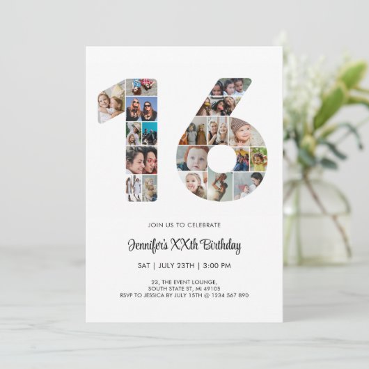 16e verjaardag nummer 16 aangepaste foto collage kaart (Staand voorkant)