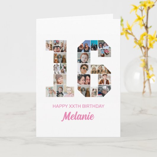 16e verjaardag nummer 16 Foto Collage Persoonlijk Kaart (Gele Bloem)