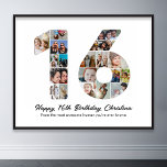 16e Verjaardag Nummer 16 Fotocollage Afbeelding Poster<br><div class="desc">Markeer zestien jaar van prachtige herinneringen en avonturen met deze boeiende 16e Verjaardagsnummer Fotocollage. Deze aanpasbare sjabloon is de perfecte mix van creativiteit en sentiment, waardoor u een echt onvergetelijk cadeau kunt creëer voor de speciale dag van uw geliefde. Leg de essentie van tien ongelofelijke jaren vast in één meesterwerk...</div>