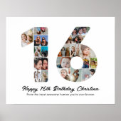 16e Verjaardag Nummer 16 Fotocollage Afbeelding Poster (Voorkant)
