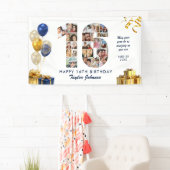 16e Verjaardag Nummer 16 Fotocollage Wit Goud Spandoek (Insitu)