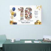 16e Verjaardag Nummer 16 Fotocollage Wit Goud Spandoek (Beurs)