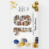 16e Verjaardag Nummer 16 Fotocollage Wit Goud Spandoek (Verticaal)