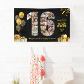 16e verjaardag Nummer 16 Fotocollage Zwart Goud Spandoek (Insitu)