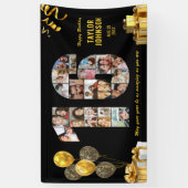 16e verjaardag Nummer 16 Fotocollage Zwart Goud Spandoek (Verticaal)