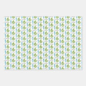 16e verjaardag nummers groen blauw inpakpapier vel (Voorkant)