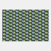 16e verjaardag nummers groen blauw inpakpapier vel (Voorkant 3)