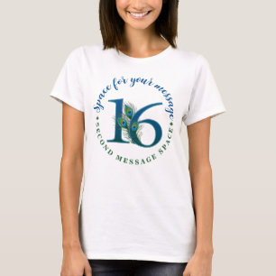 16e verjaardag of jubileum pauwenveren t-shirt