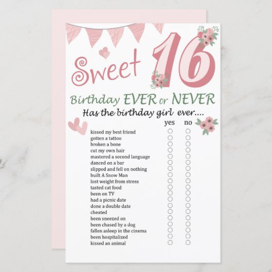 16e verjaardag ooit of nooit (Voorkant / Achterkant)