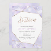 16e verjaardag paars en goud kaart (Voorkant / Achterkant)