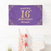 16e verjaardag Paars- en goudglitter-Lijst Spandoek (Insitu)