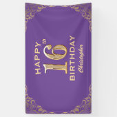 16e verjaardag Paars- en goudglitter-Lijst Spandoek (Verticaal)