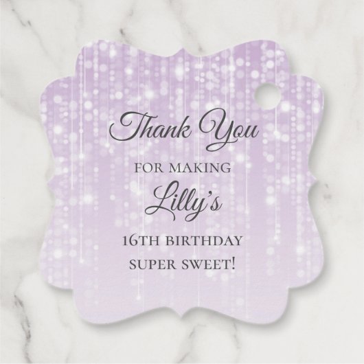 16e Verjaardag Paarse Folie Balloon Twinkle Light Bedankjes Labels (Achterkant)