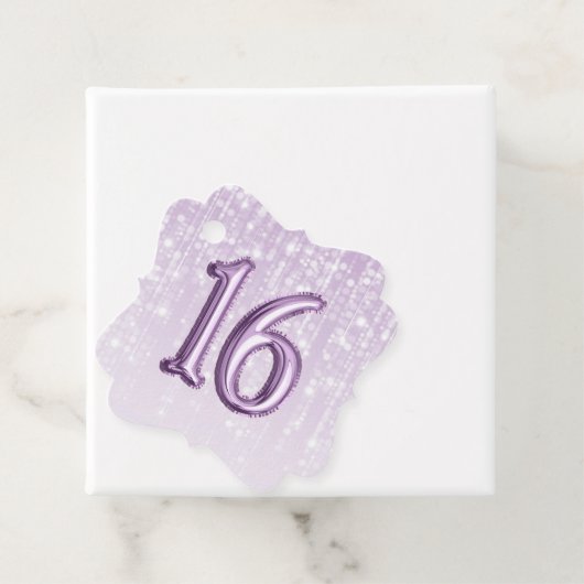 16e Verjaardag Paarse Folie Balloon Twinkle Light Bedankjes Labels (In situ)