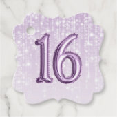 16e Verjaardag Paarse Folie Balloon Twinkle Light Bedankjes Labels (Voorkant)