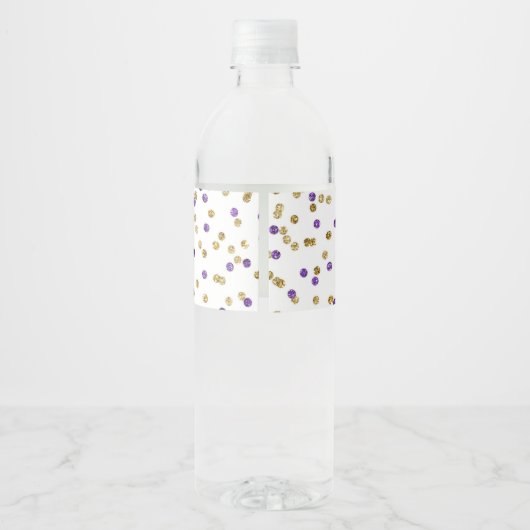 16e verjaardag Paarse gouden Confetti Waterfles Etiket (Achterkant)
