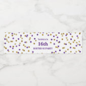 16e verjaardag Paarse gouden Confetti Waterfles Etiket (Enkel label)