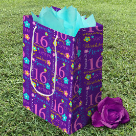 16e verjaardag paarse roze gele aqua aangepaste na medium cadeauzakje