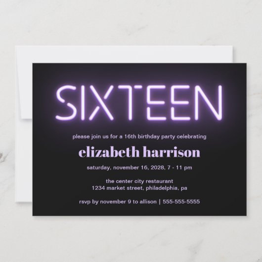 16e verjaardag Paarse uitnodiging voor verlichting (Voorkant)