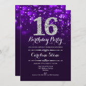 16e verjaardag - Paarse zilver Kaart (Voorkant / Achterkant)
