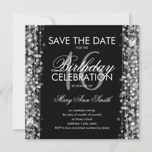 16e verjaardag Partij sparen de Datum sparen Silve Kaart (Voorkant)