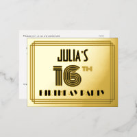 16e verjaardag party ~ Art Deco Style "16" + naam