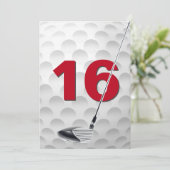 16e Verjaardag Party Golf Thema Kaart (Staand voorkant)