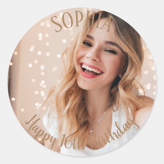 16e verjaardag persoonlijke partijtas ronde sticker (Voorkant)
