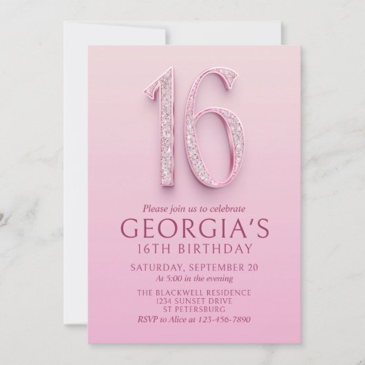 16e verjaardag Pink Diamonds Kaart (Voorkant)