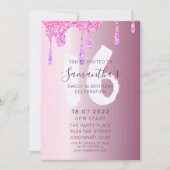 16e verjaardag Pink Glitter & Metallic Party Kaart (Voorkant)