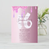 16e verjaardag Pink Glitter & Metallic Party Kaart (Staand voorkant)