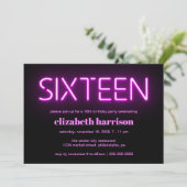 16e verjaardag Pink Neon Licht Kaart (Staand voorkant)