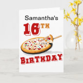 16e verjaardag Pizza Party Kaart (Gele Bloem)