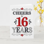 16e verjaardag Proost in rood wit zwart patroon Kaart (Gele Bloem)