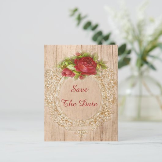 16e Verjaardag Red Rose Houten Lijst Aankondigingskaart (Staand voorkant)